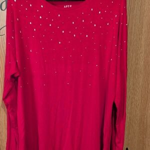 Apt. 9 Vibrant Red Long Sleeve Top with Sparkling Accents